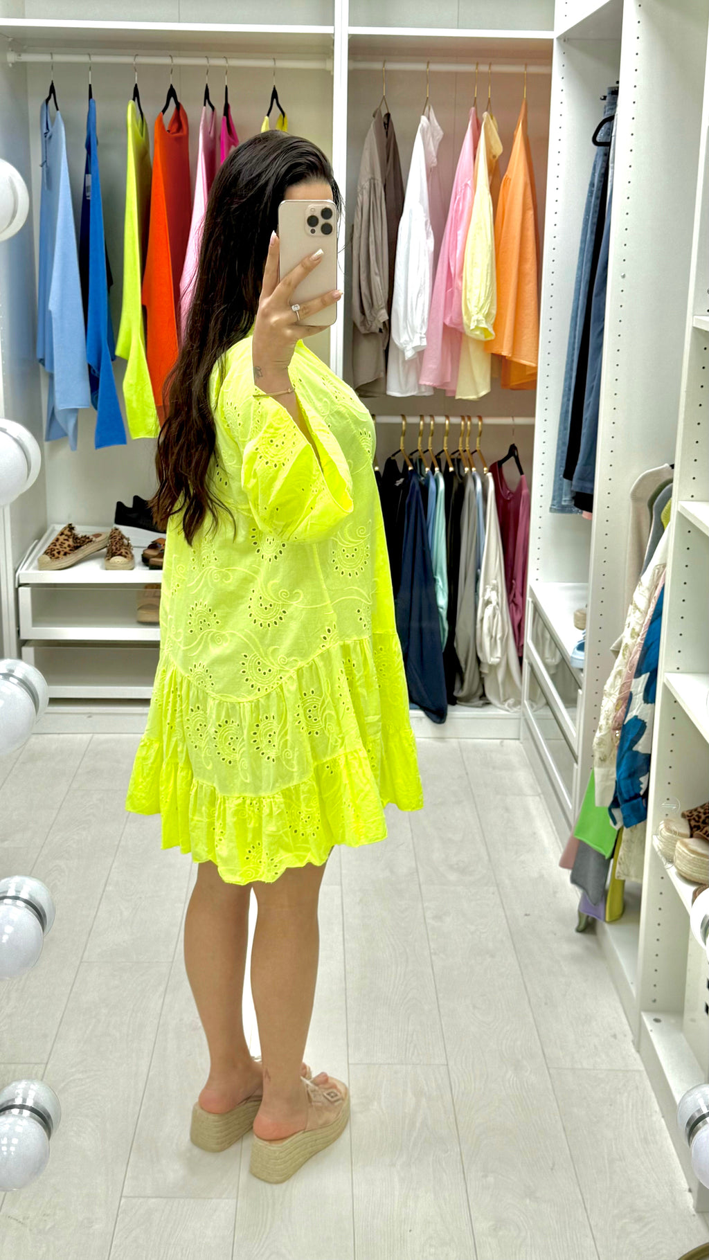 Kyla Neon Broderie Anglaise Smock Dress