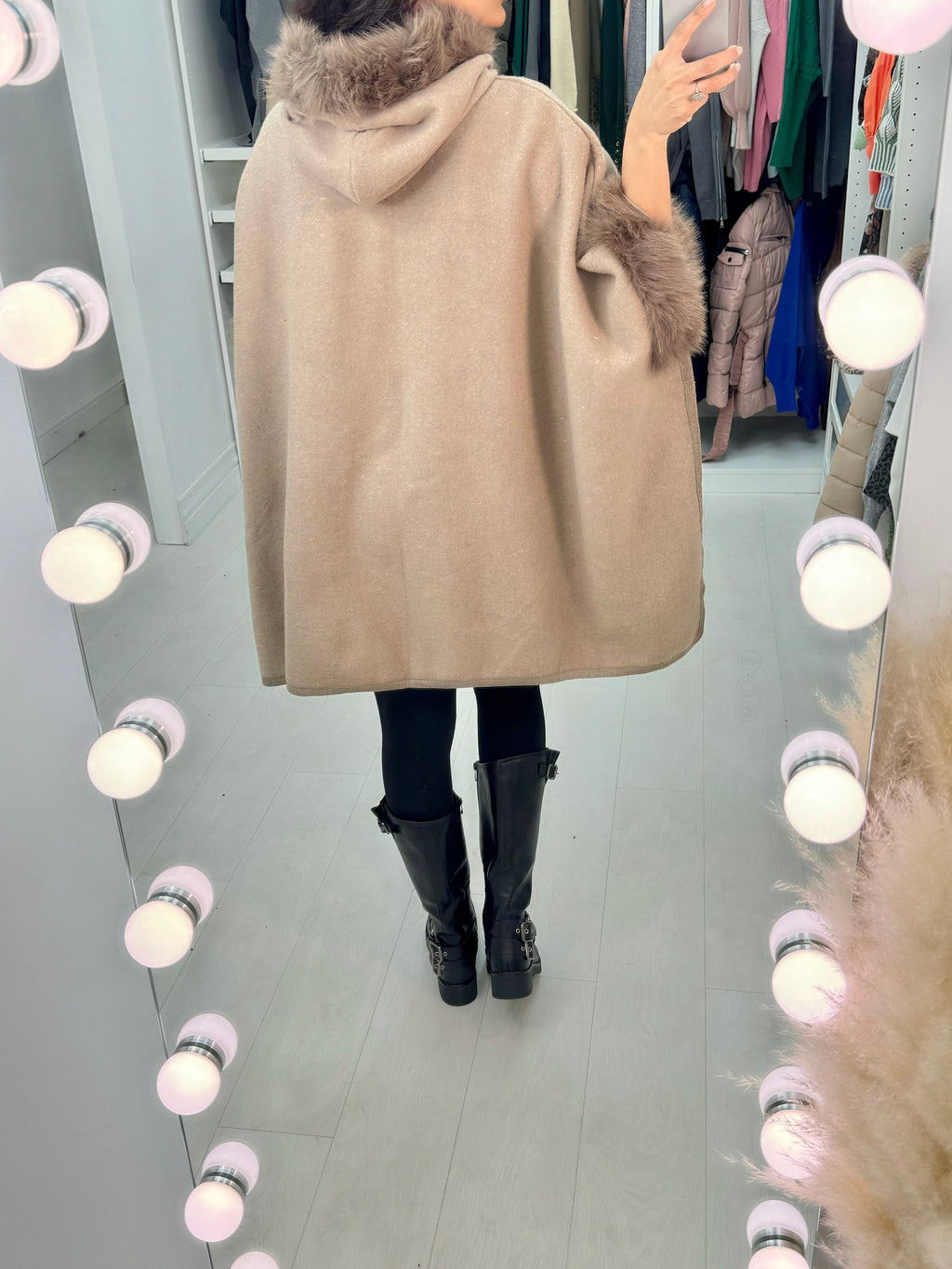 Zarina Faux Fur Hooded Poncho Jacket
