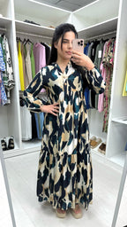 Kelsey V Neck Cheetah Print Smock Maxi Dress