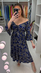 Freddie V Neck Shirred Waist Magic Midi Dress