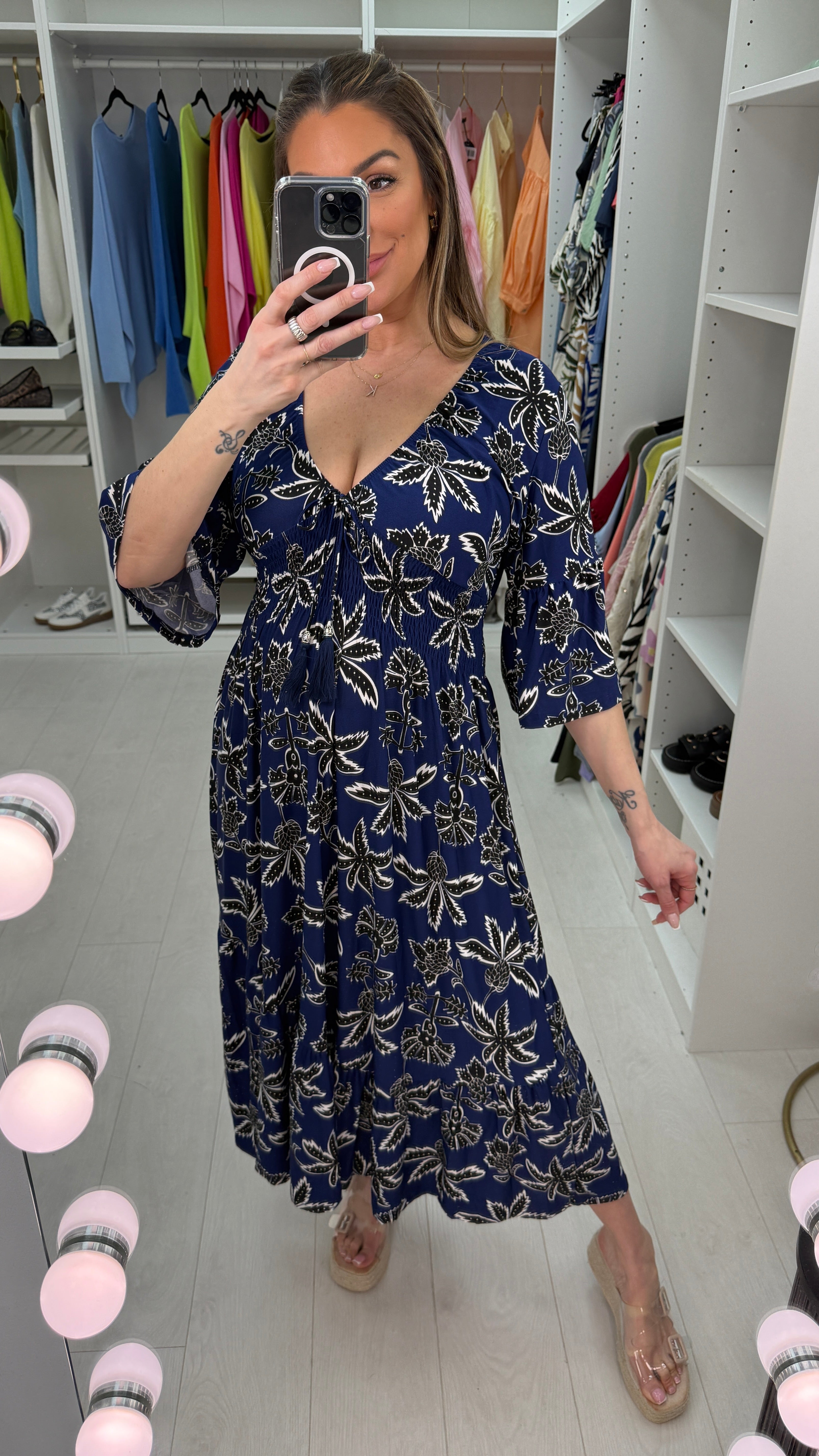 Freddie V Neck Shirred Waist Magic Midi Dress