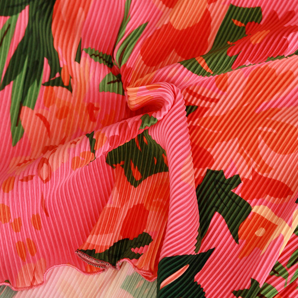 Colorful Floral Sleeveless Tropical Pattern V-Neck Vest Top & Pleated Pants