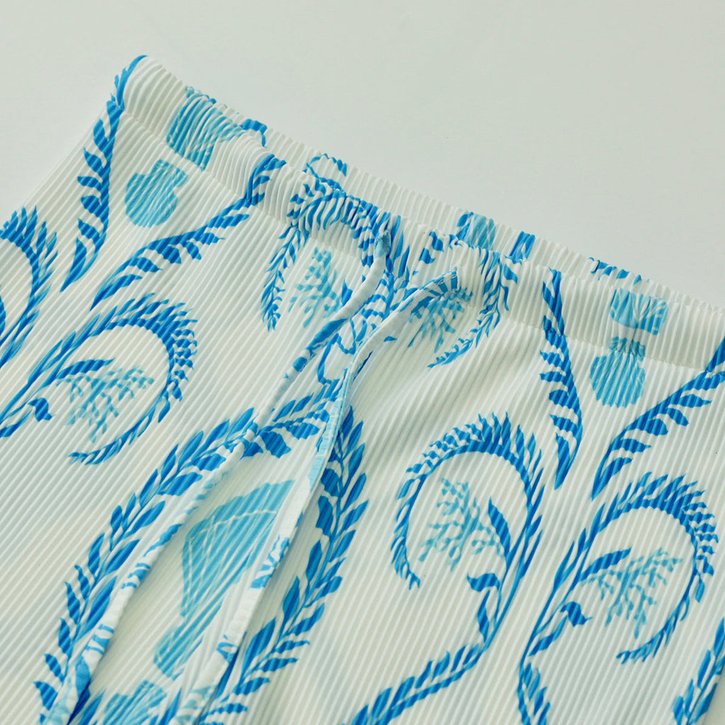 Blue Shell Motifs Prints Nautical V-Neck Vest Top & Pleated Pants