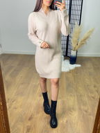 Pammie Plain V Neck Ribbed Jumper Dress