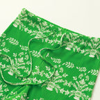 Green Elegant Floral Pot Patterns V-Neck Vest Top & Pleated Pants
