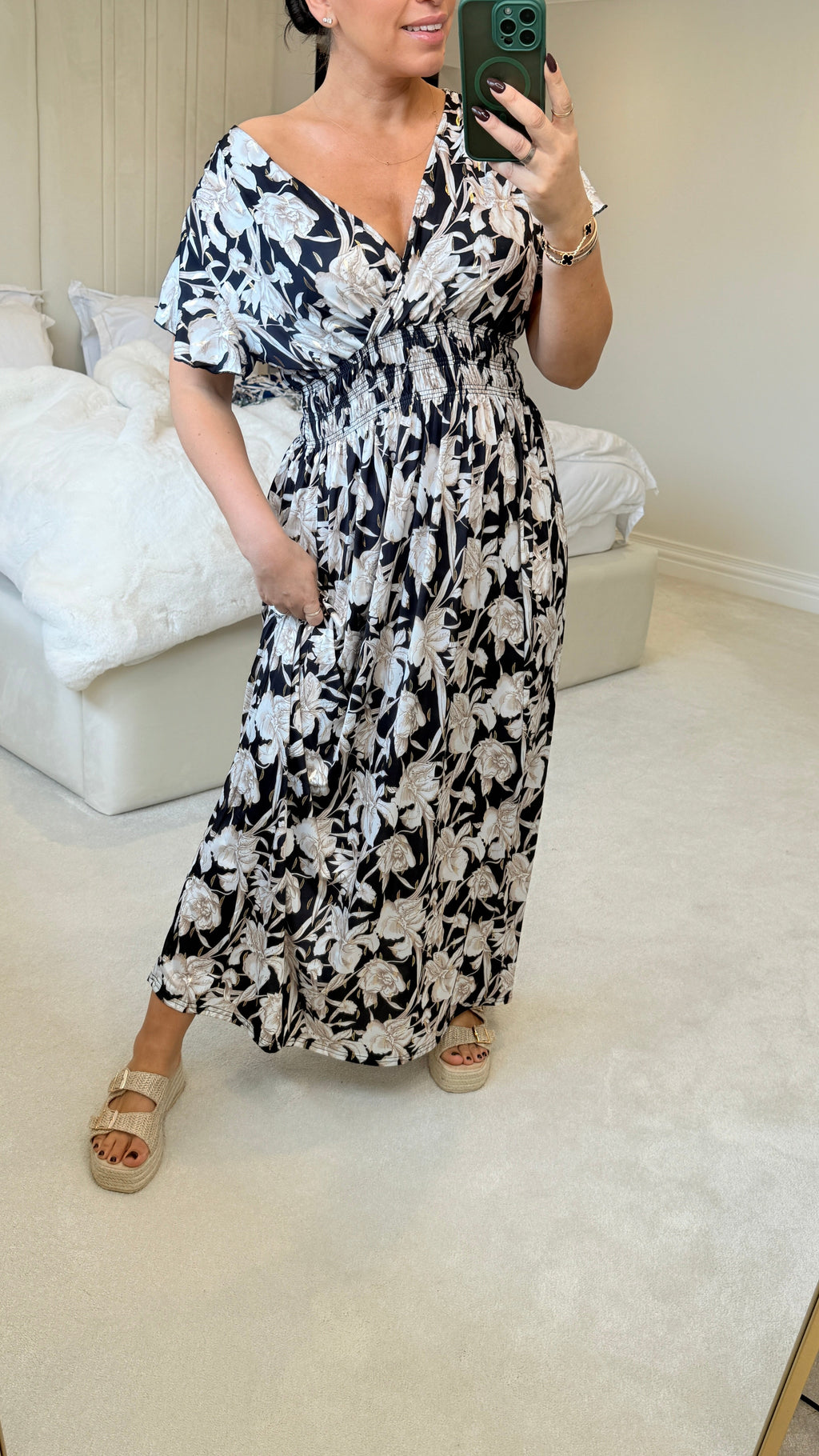Narice Floral Print Shirred Waist Magic Maxi Dress