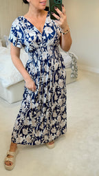 Narice Floral Print Shirred Waist Magic Maxi Dress