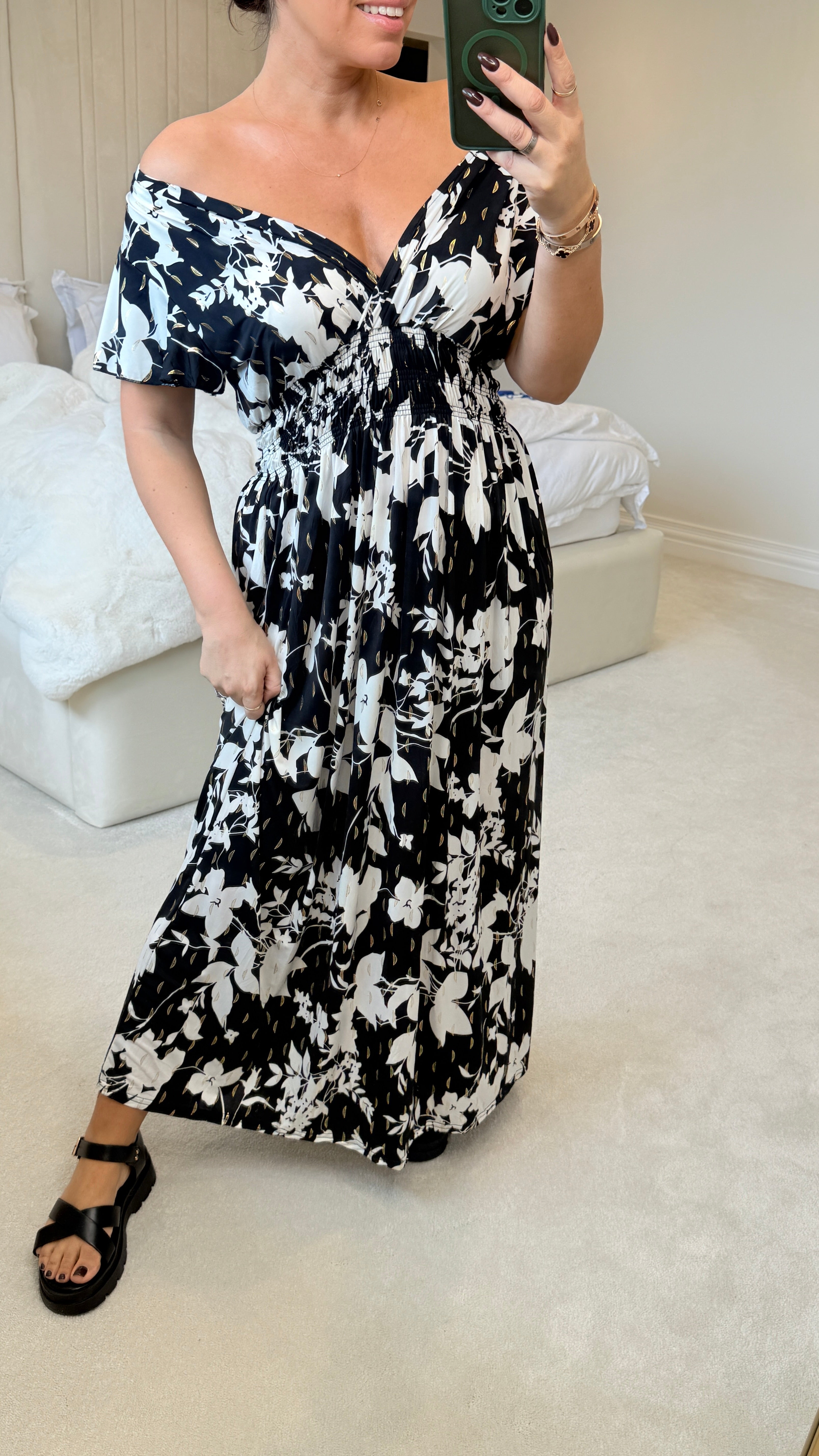 Clement Abstract Leaf Print Magic Maxi Dress