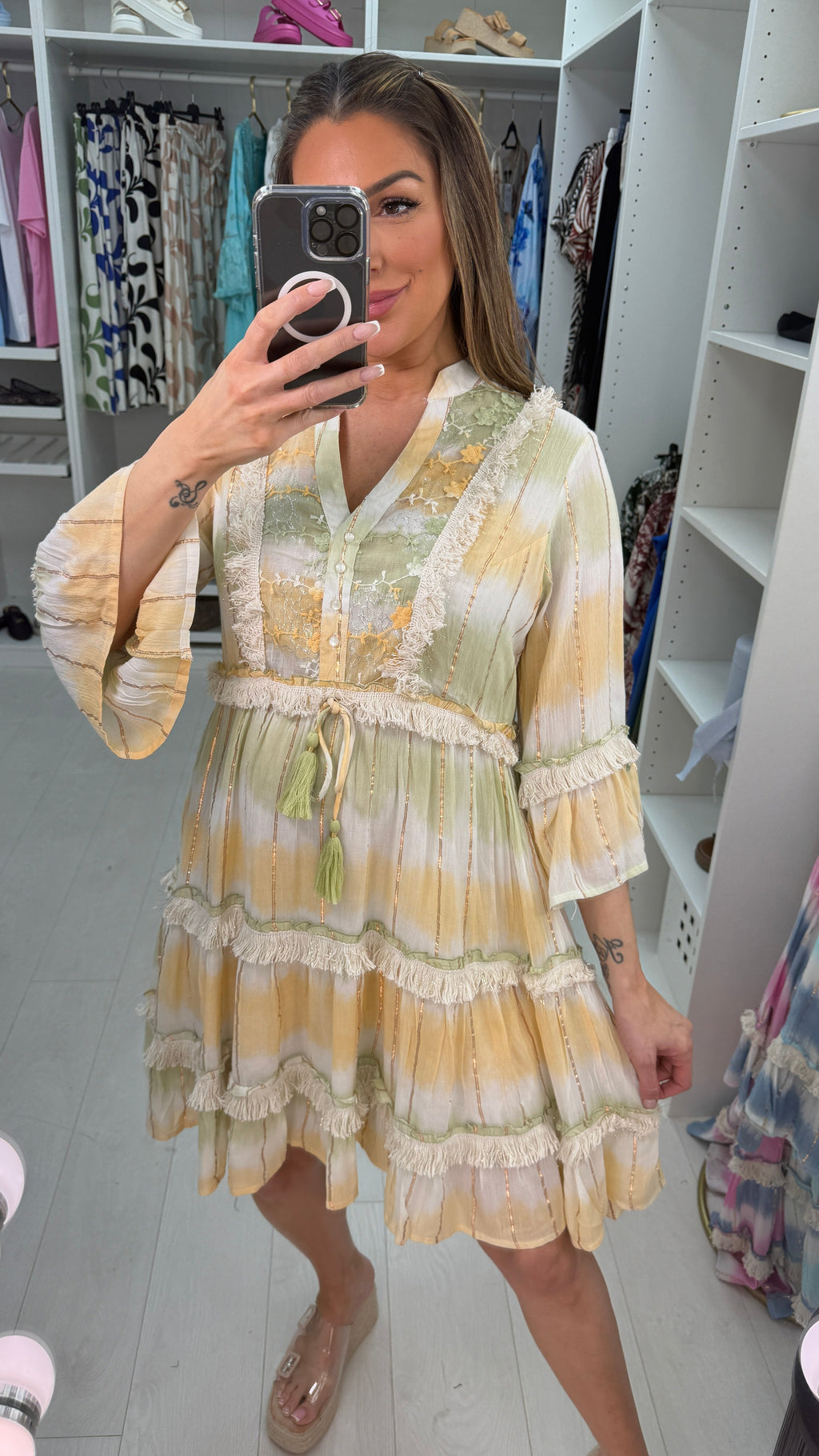 Tonya Ombre Embellished Smock Midi Dress