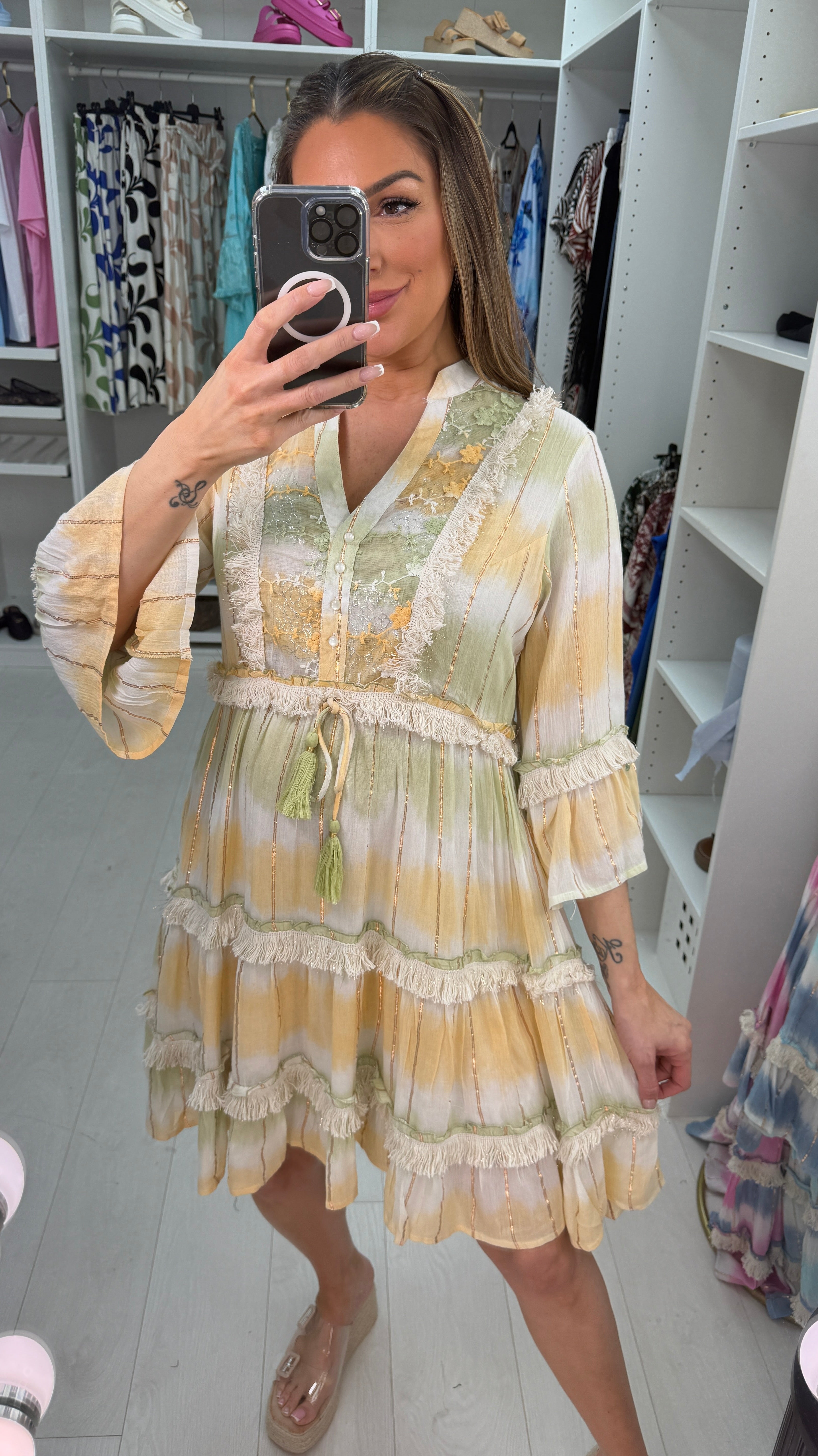 Tonya Ombre Embellished Smock Midi Dress