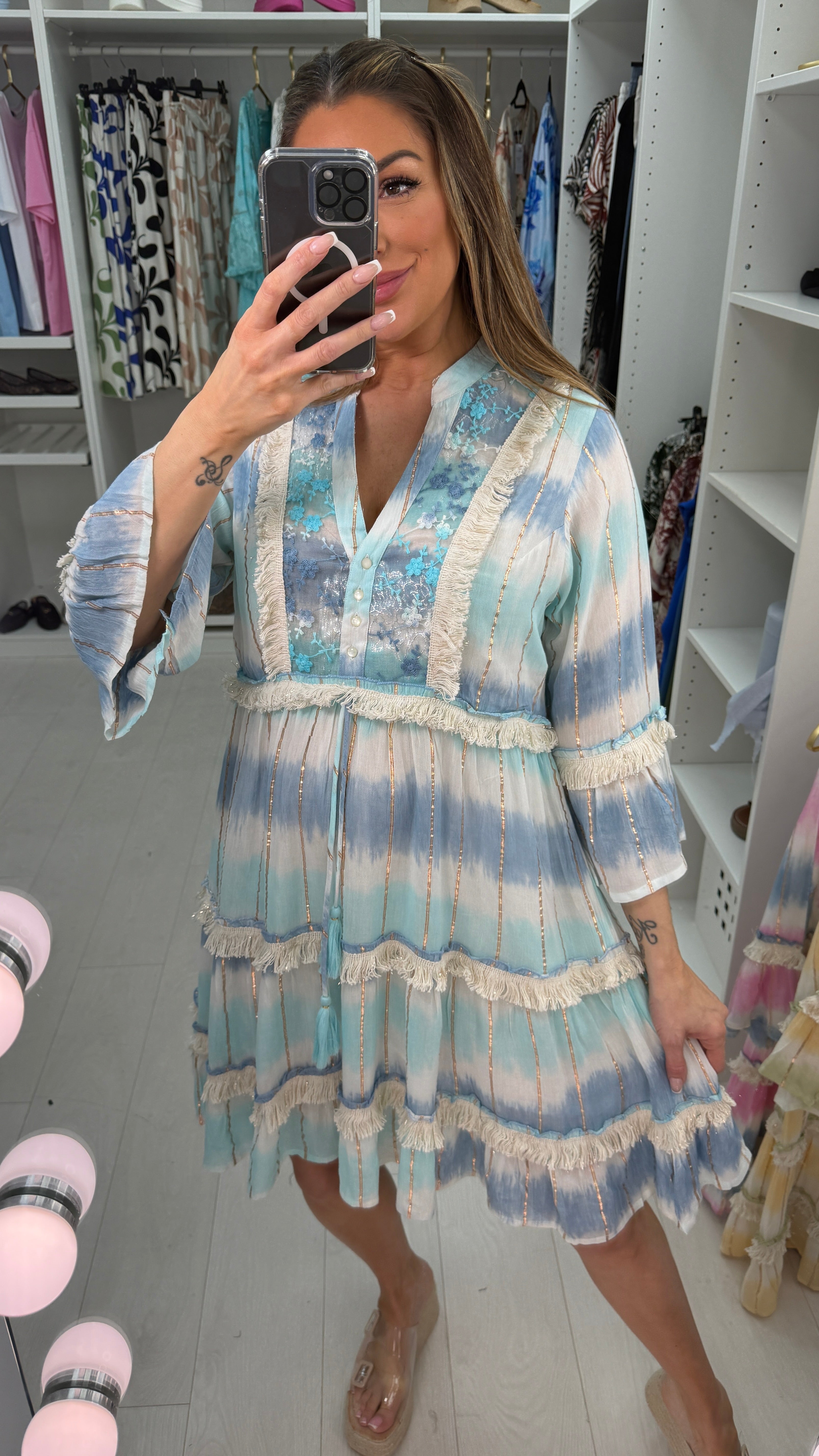 Tonya Ombre Embellished Smock Midi Dress