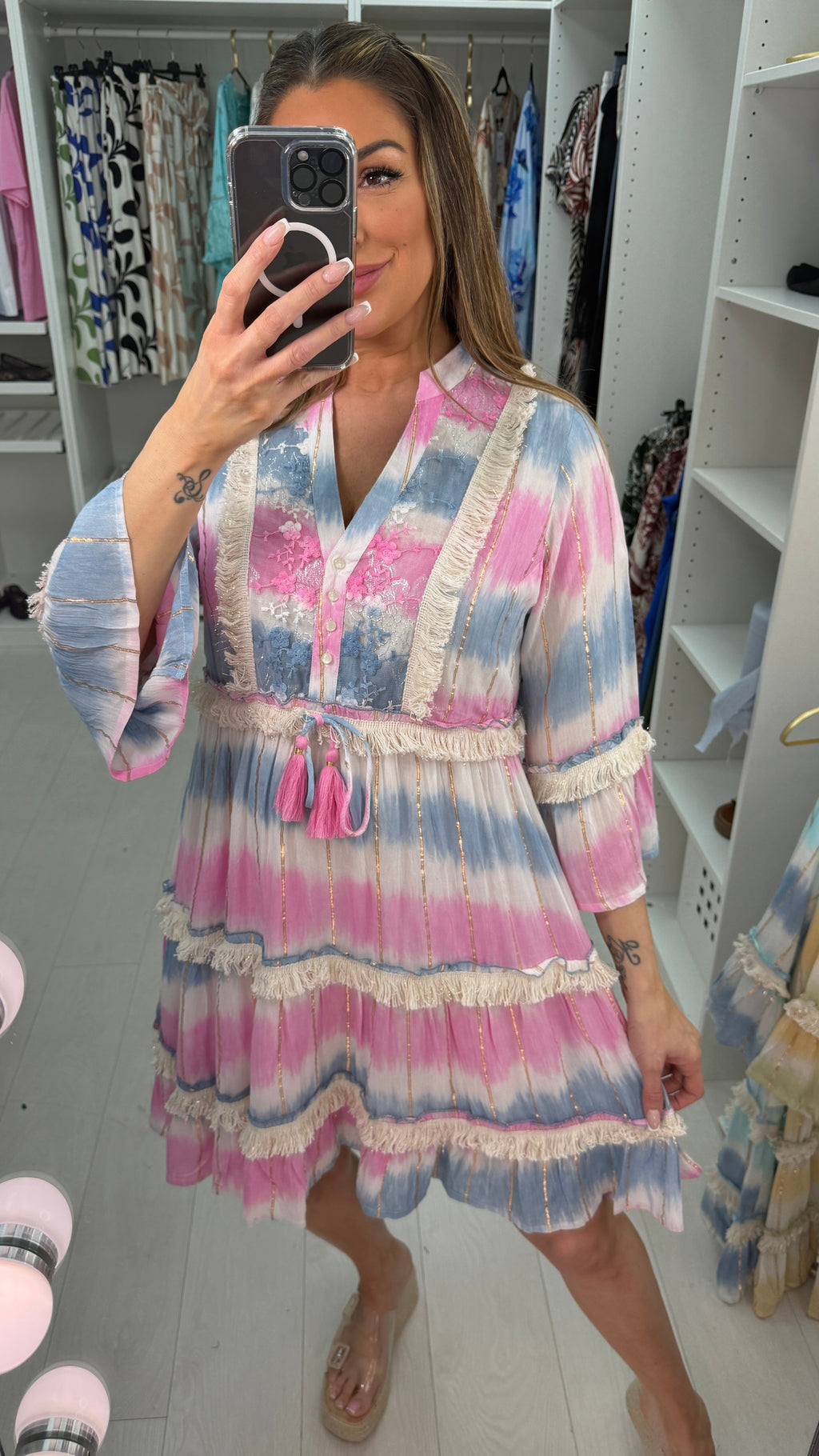 Tonya Ombre Embellished Smock Midi Dress