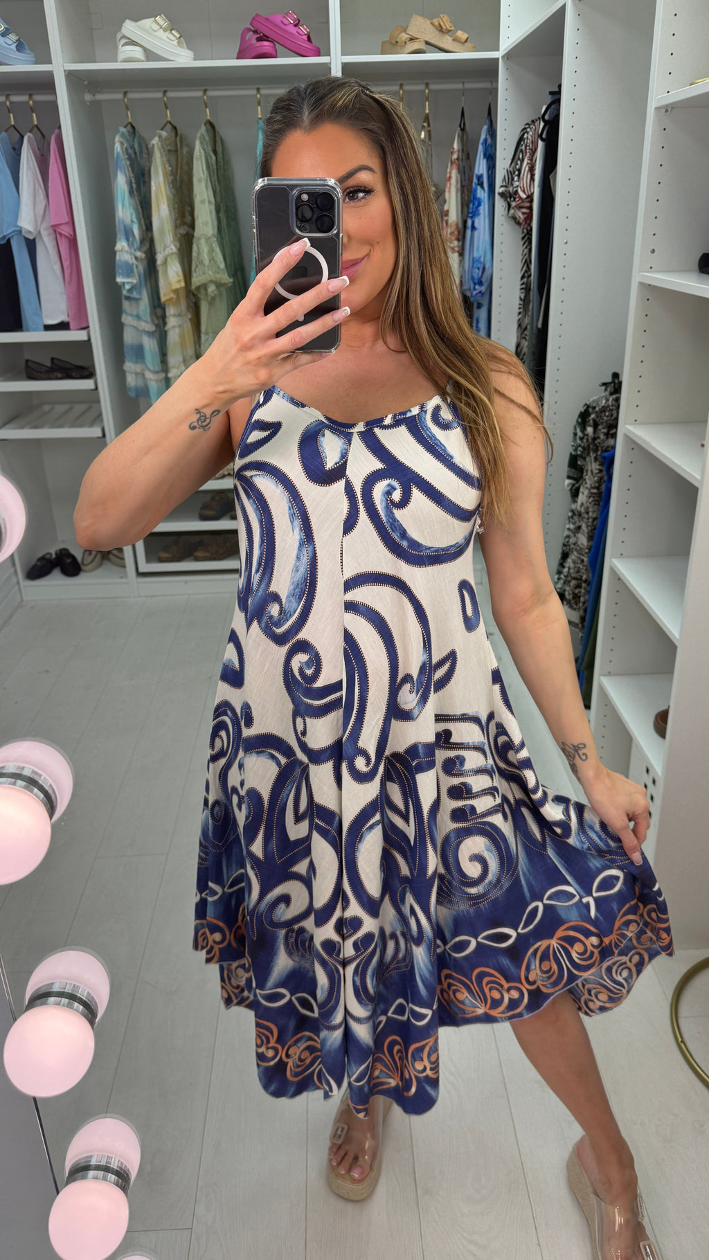 Destiny Abstract Print Strappy Midi Dress