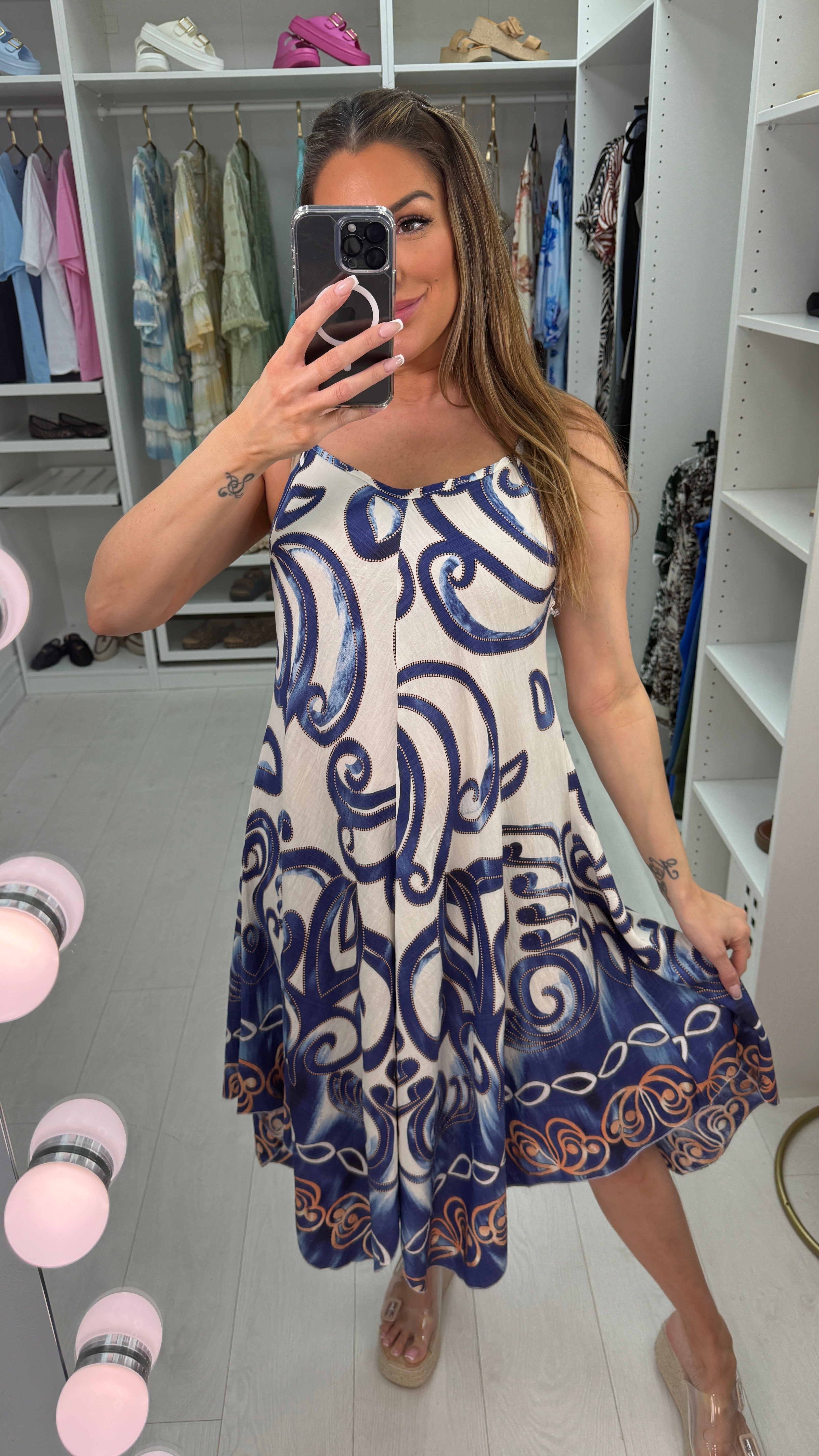 Destiny Abstract Print Strappy Midi Dress