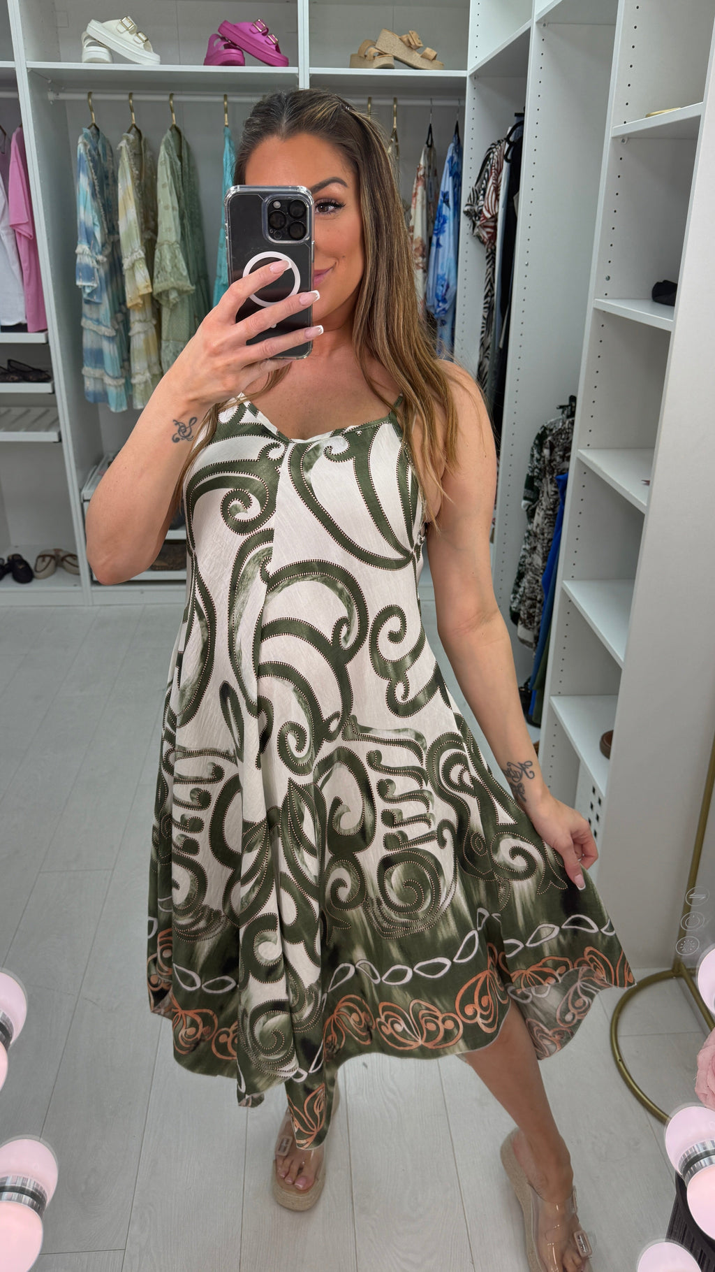 Destiny Abstract Print Strappy Midi Dress