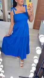 Leonardo Plain Shirred Tiered Hem Maxi Dress