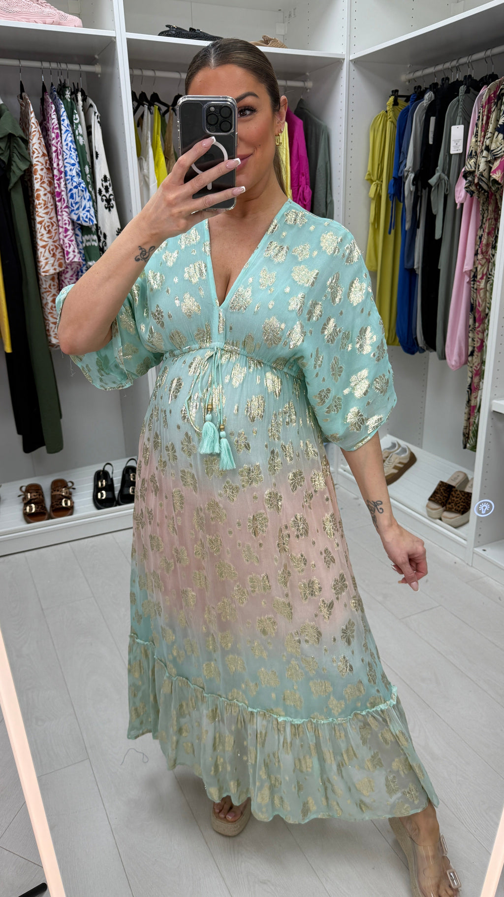 Madeline Floral Print Colour Block Ombre Maxi Dress