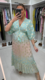 Madeline Floral Print Colour Block Ombre Maxi Dress