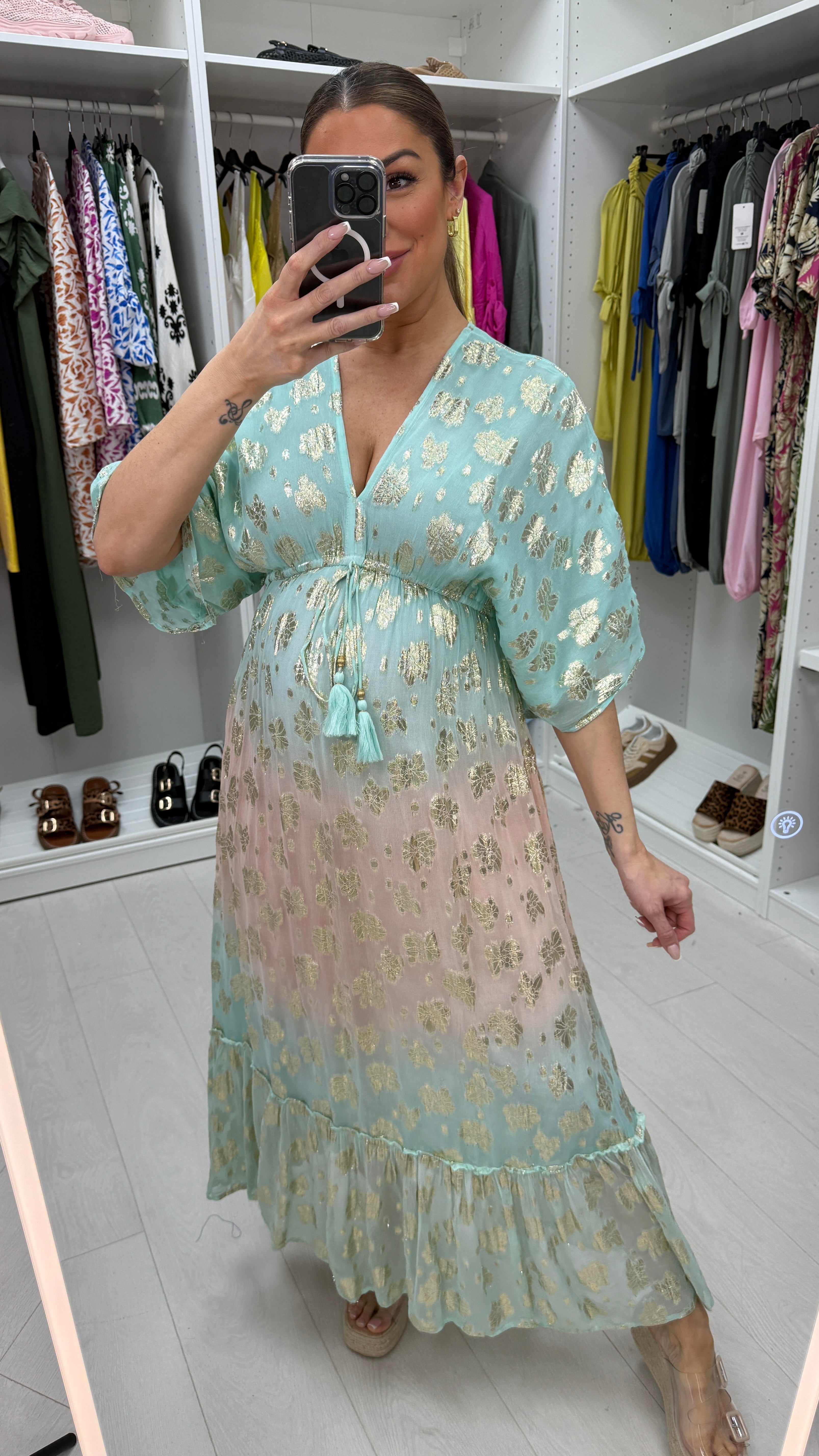 Madeline Floral Print Colour Block Ombre Maxi Dress