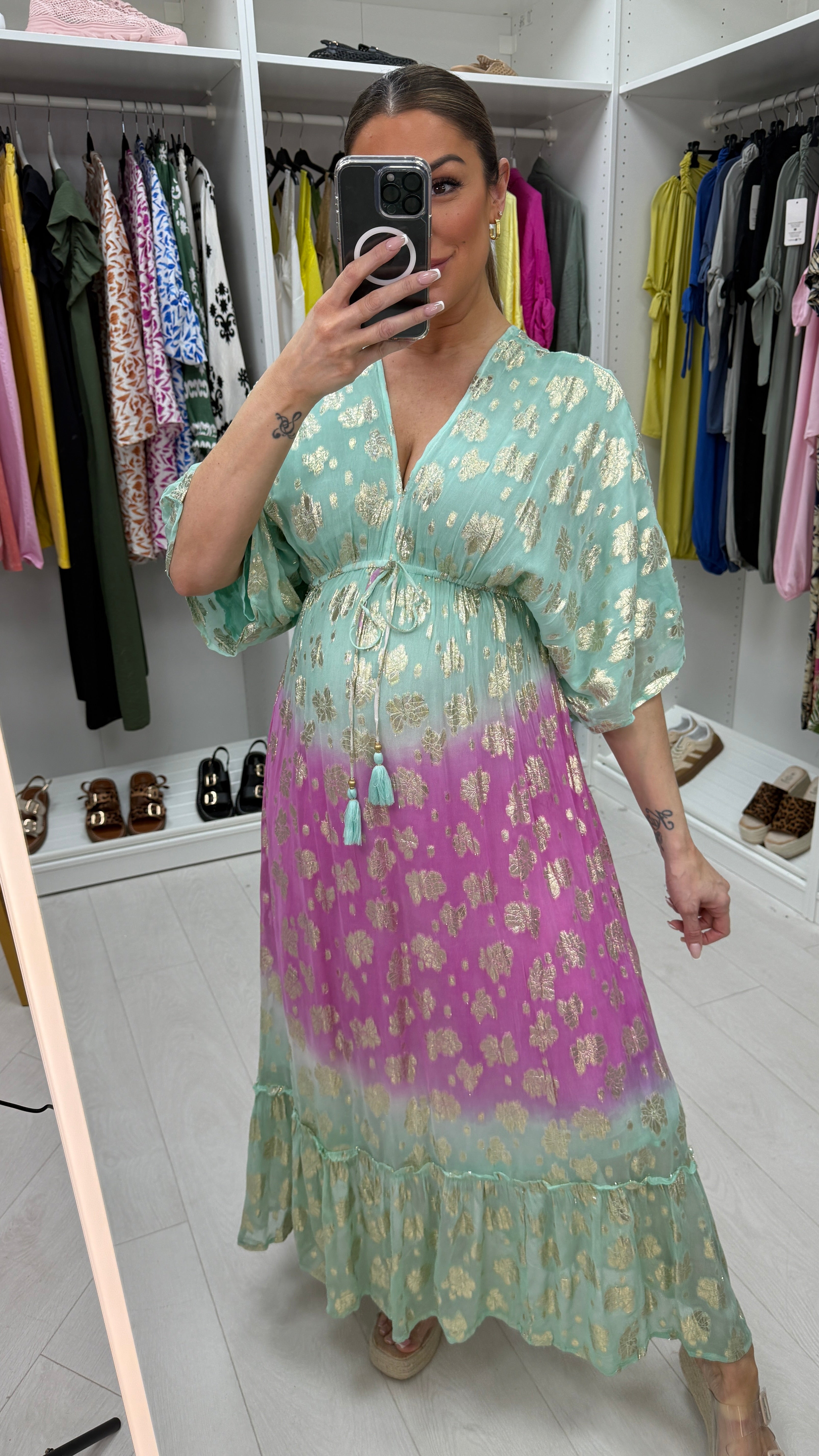 Madeline Floral Print Colour Block Ombre Maxi Dress