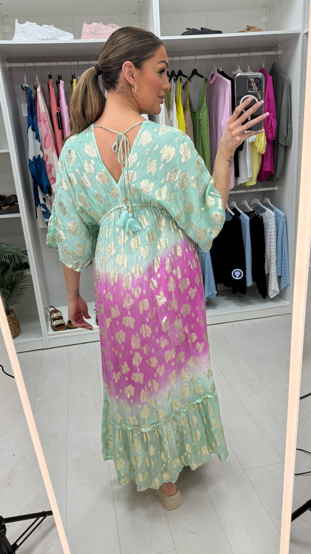 Madeline Floral Print Colour Block Ombre Maxi Dress