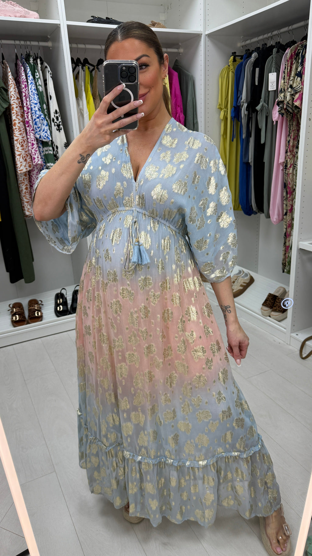Madeline Floral Print Colour Block Ombre Maxi Dress