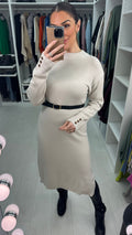 Tamara Plain Faux Leather Belt Jumper Dress