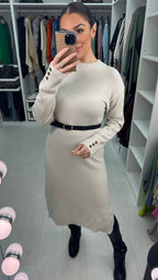 Tamara Plain Faux Leather Belt Jumper Dress