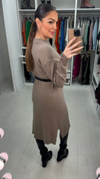 Tamara Plain Faux Leather Belt Jumper Dress