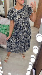 Dale Floral Print Ruffle Sleeve Tiered Midi Dress