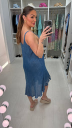 Anita Floral Embroidered Double Strap Denim Dress