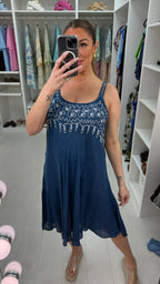 Nessa Embroidered Loose Fit Denim Dress