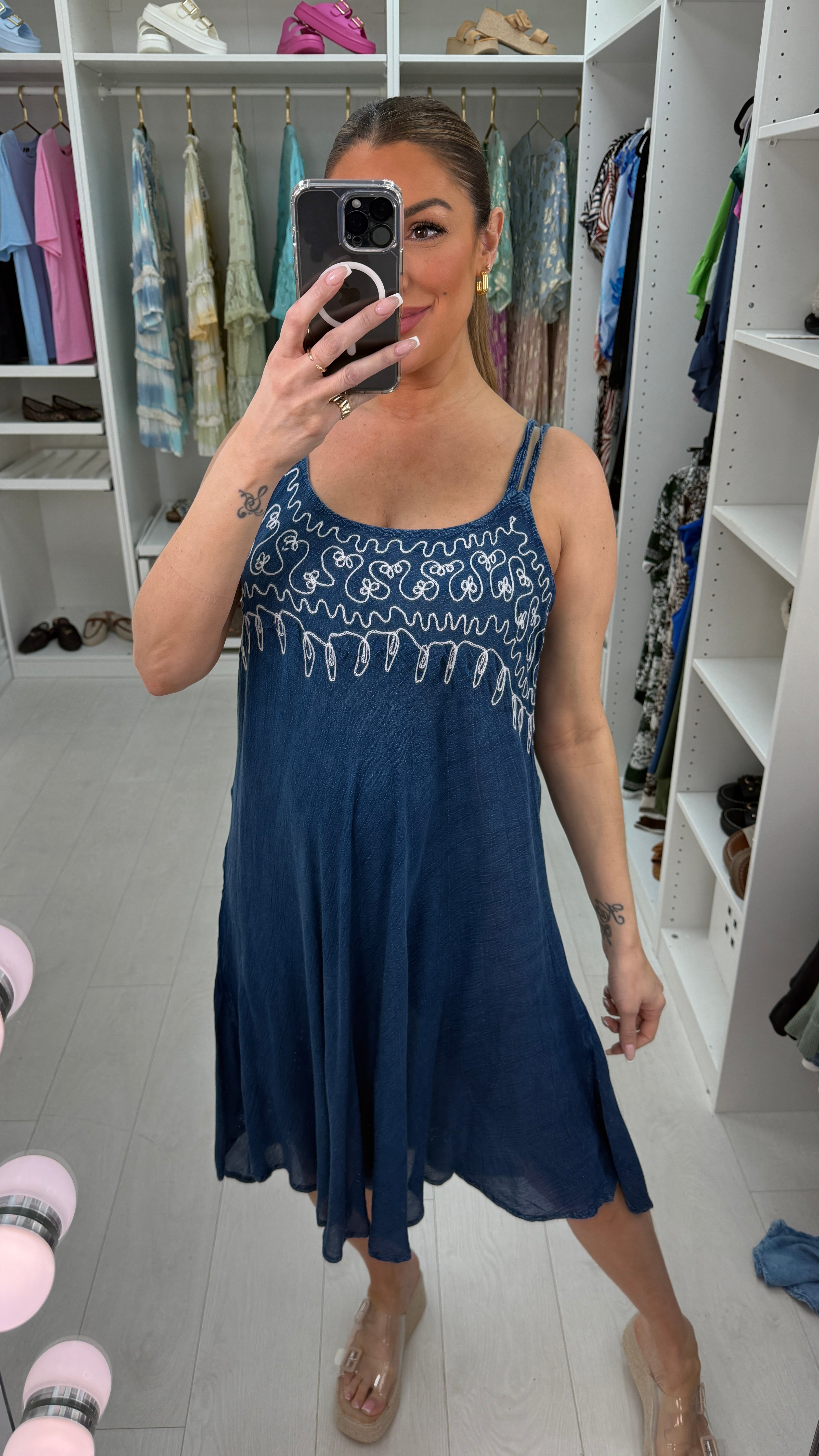 Nessa Embroidered Loose Fit Denim Dress
