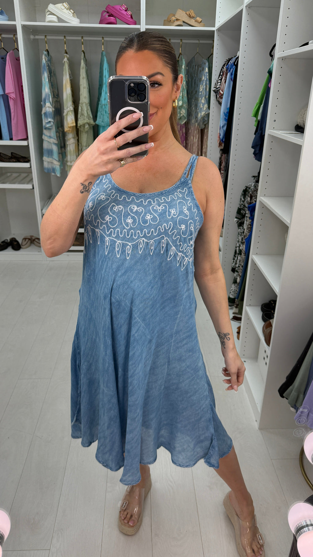 Nessa Embroidered Loose Fit Denim Dress