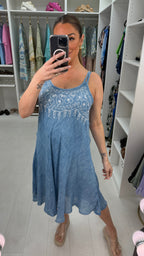 Nessa Embroidered Loose Fit Denim Dress