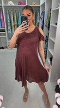 Heidi Acid Wash Embroidered Drop Shoulder Dress