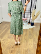 Filly Khaki Leaf Print Midi Dress