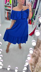 Danita Dobby Ruffle Bardot  Midi Dress