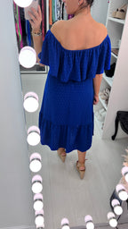Danita Dobby Ruffle Bardot  Midi Dress