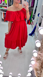 Danita Dobby Ruffle Bardot  Midi Dress
