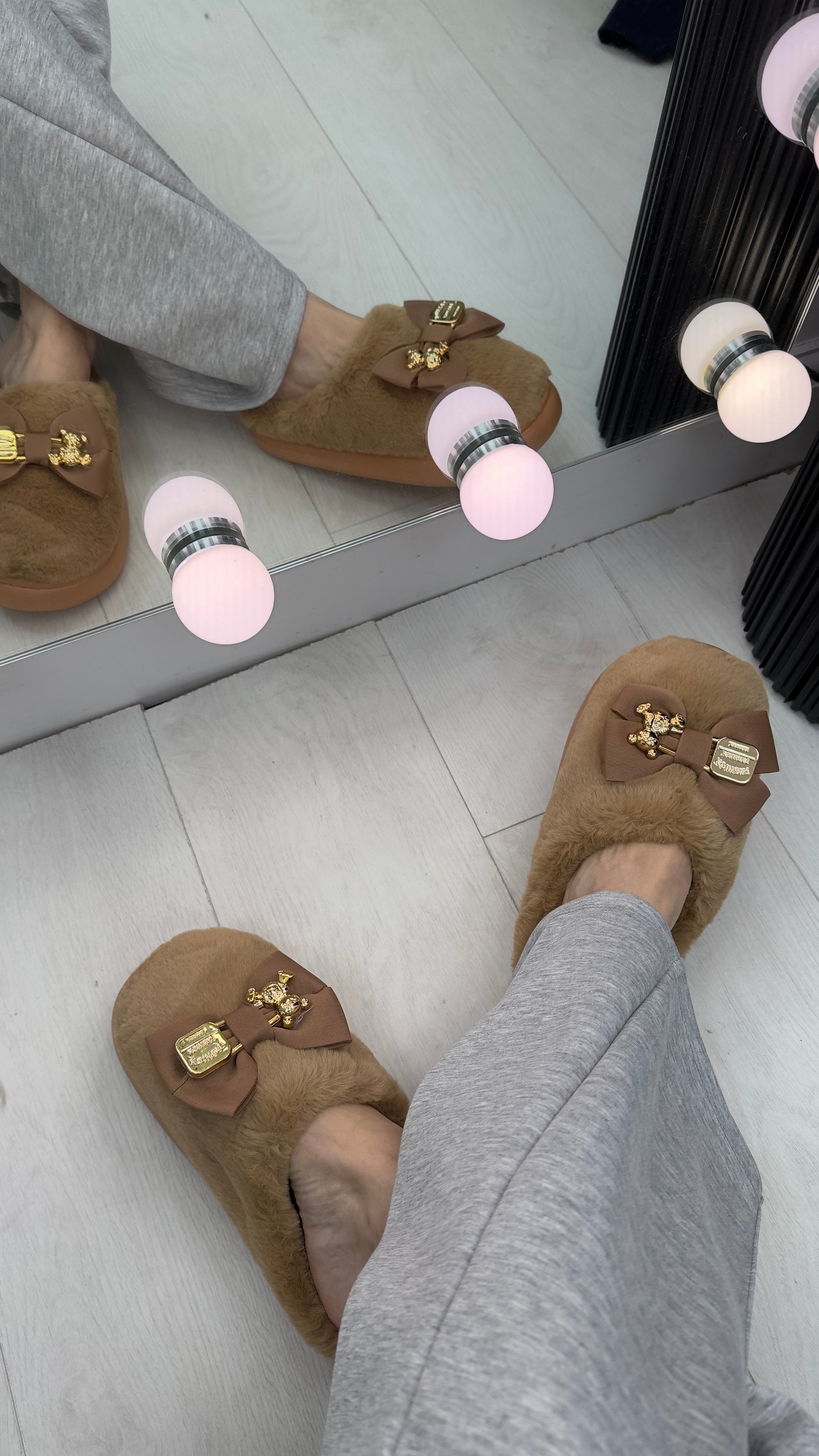 Amelia Bow & Lock Detail Fluffy Slippers