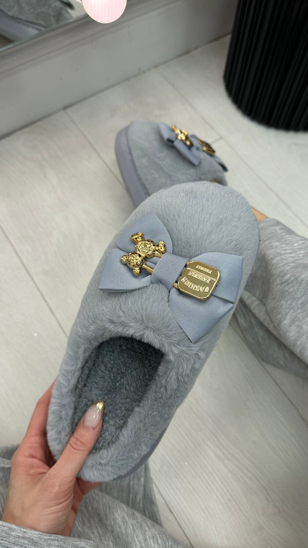 Amelia Bow & Lock Detail Fluffy Slippers