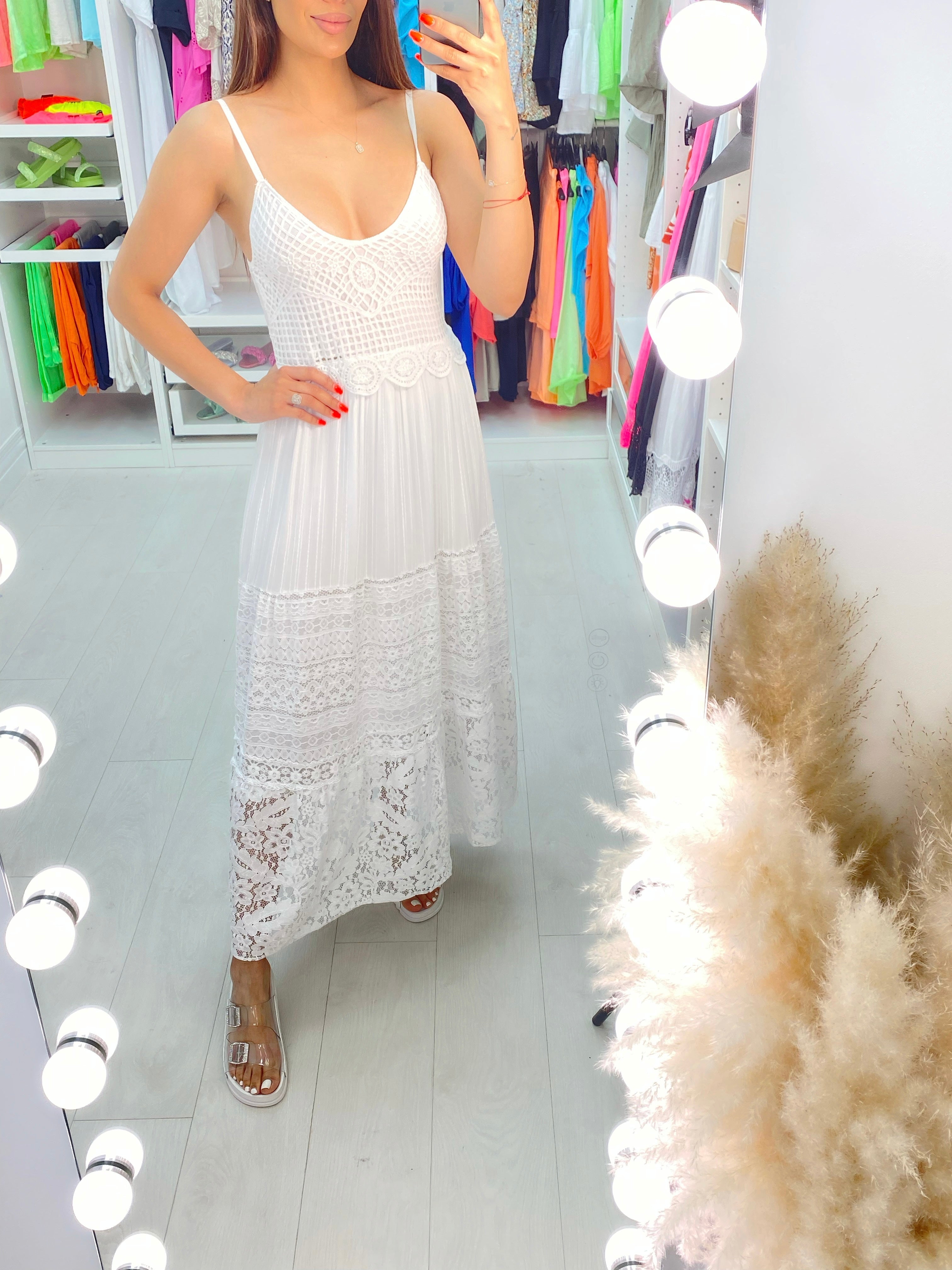 Elva Crochet & Lace Detail Tiered Maxi Dress