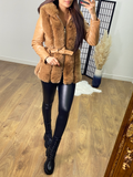 Navina Tan Faux Fur Panel Biker Jacket