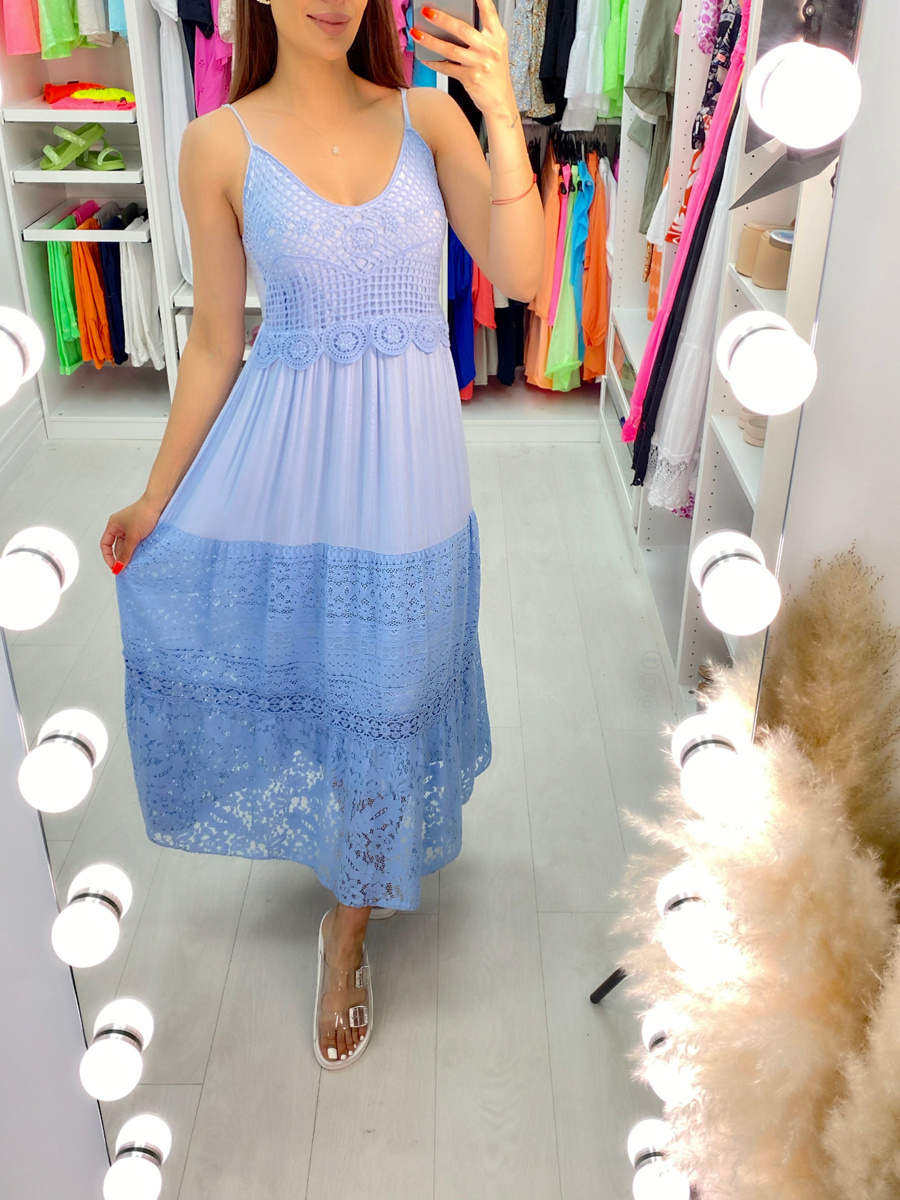 Elva Crochet & Lace Detail Tiered Maxi Dress