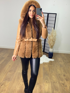Navina Tan Faux Fur Panel Biker Jacket