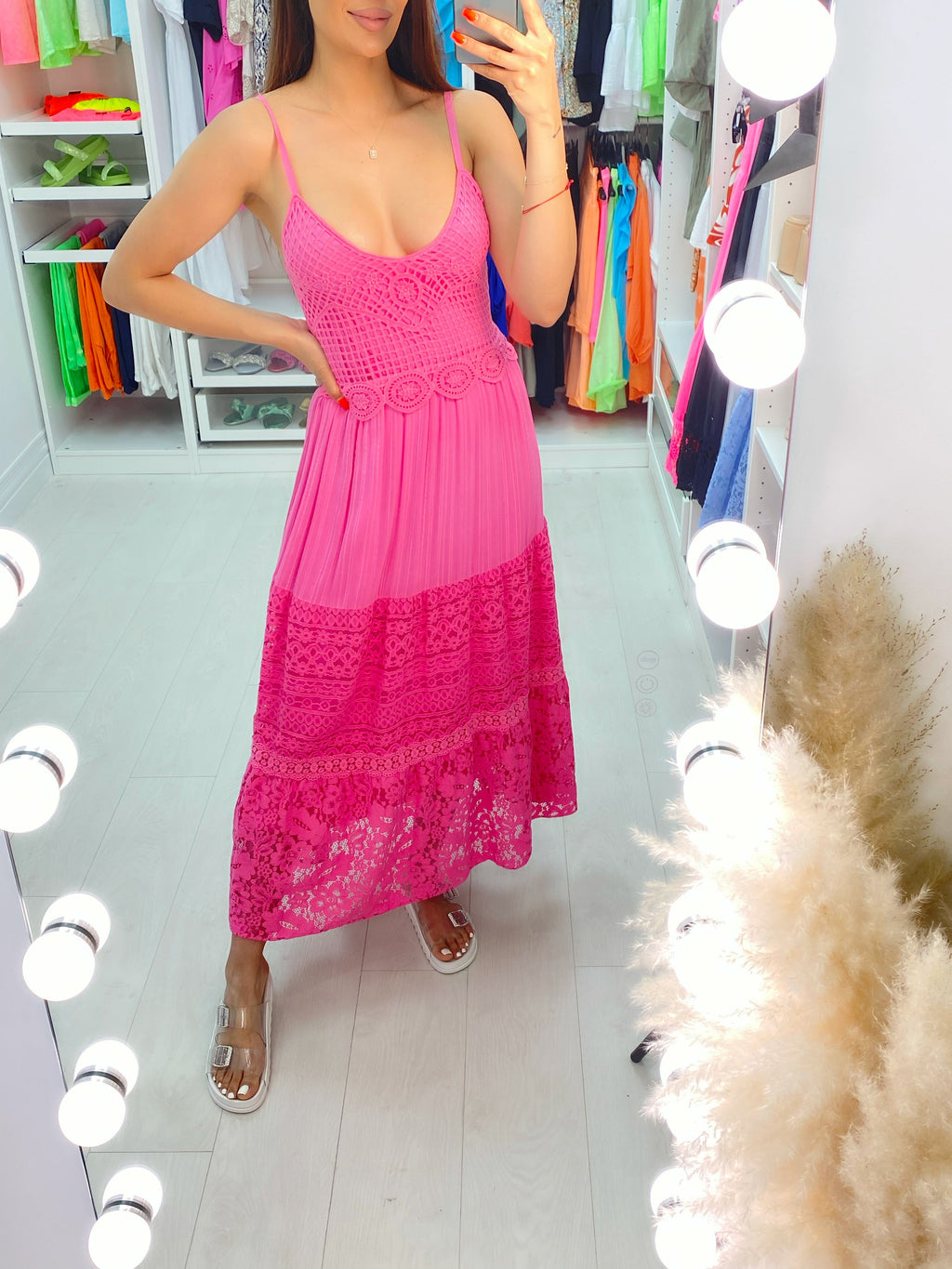 Elva Crochet & Lace Detail Tiered Maxi Dress