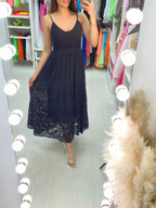 Elva Crochet & Lace Detail Tiered Maxi Dress