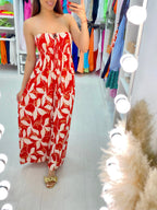 Elana Elasticated Bust Leaf Print Bandeau Maxi Dress