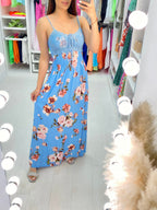 Rojda Crochet Bust Floral Print Maxi Dress
